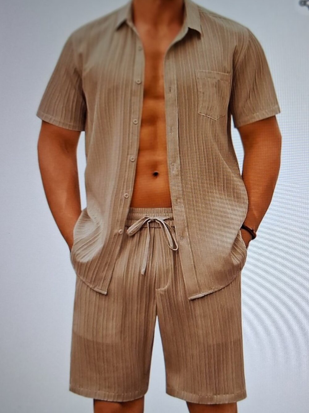 Coofandy Men's 2 Piece Short Set Khaki 2XL NWT